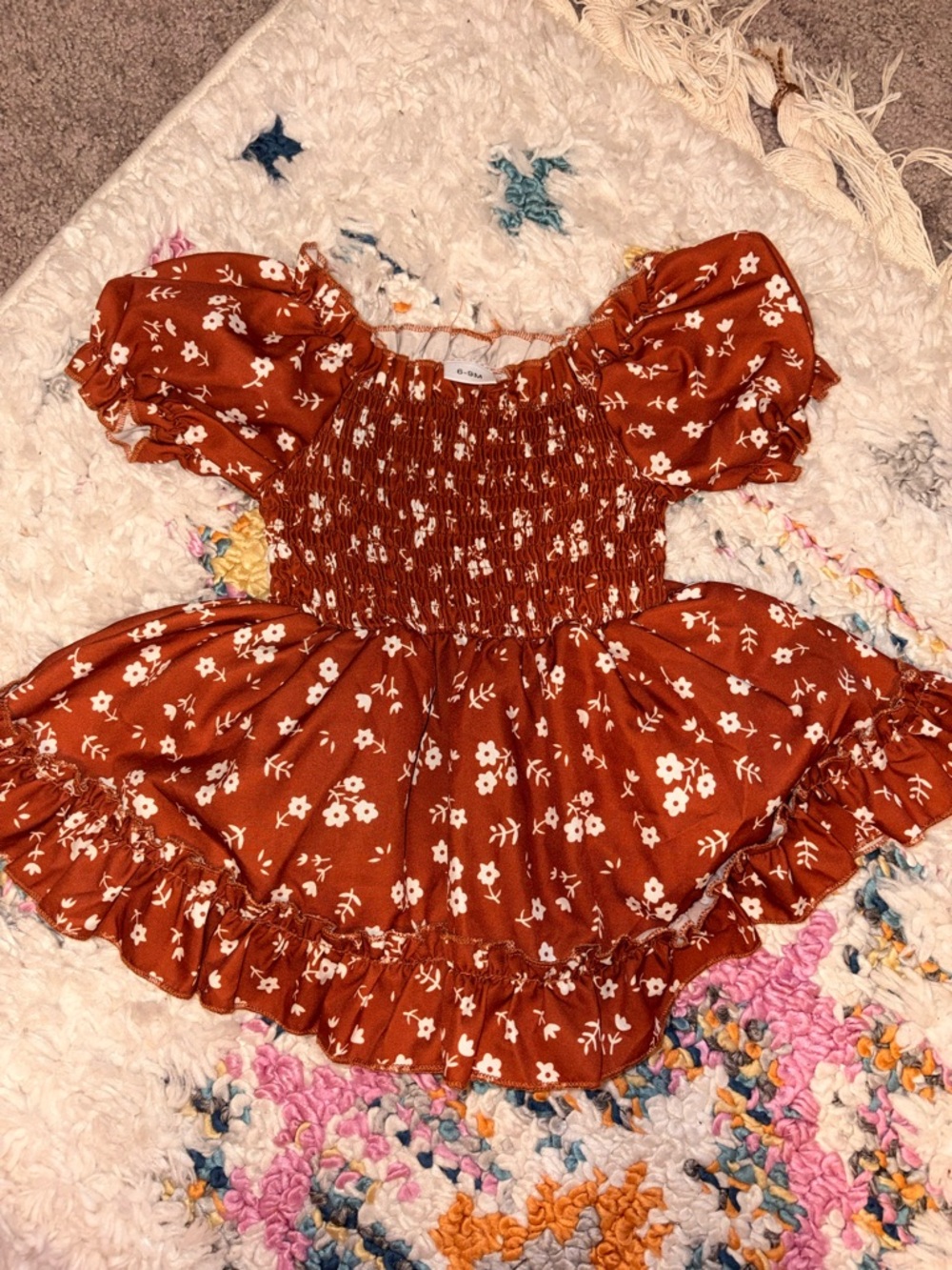 Rust Floral Puff Sleeve Infant Dress